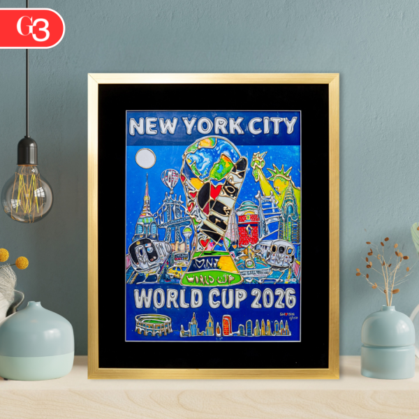 World Cup 2026 – New York City Text with Skyline & Trophy