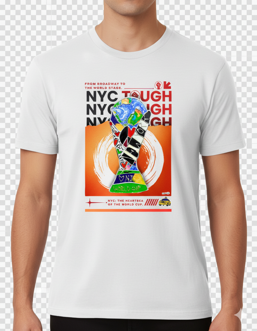 NYC Tough World Cup Trophy Orange Art Tee - Image 2