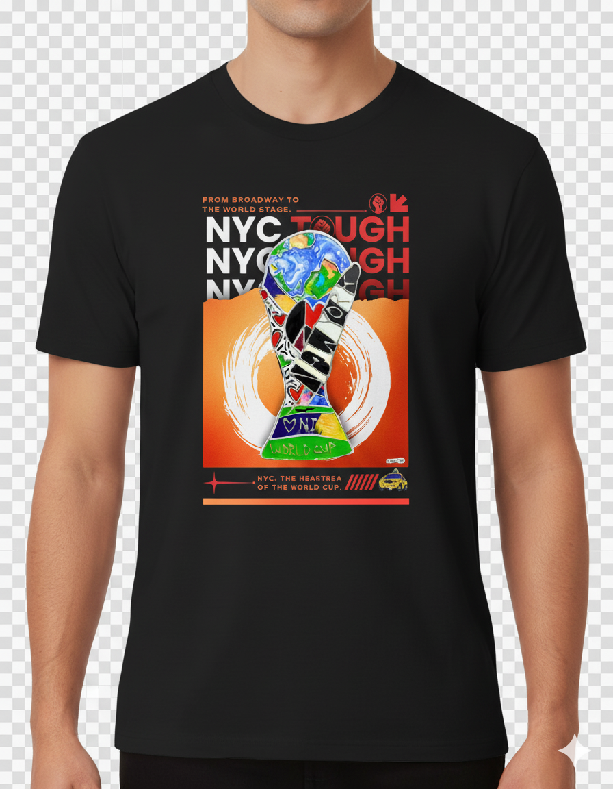 NYC Tough World Cup Trophy Orange Art Tee - Image 3