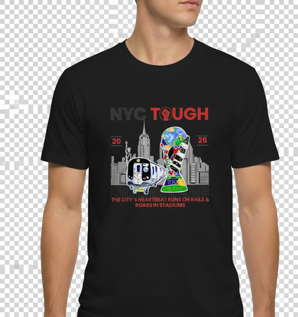 NYC Tough – Trophy & Subway, White Frame, Gray Skyline - Image 3