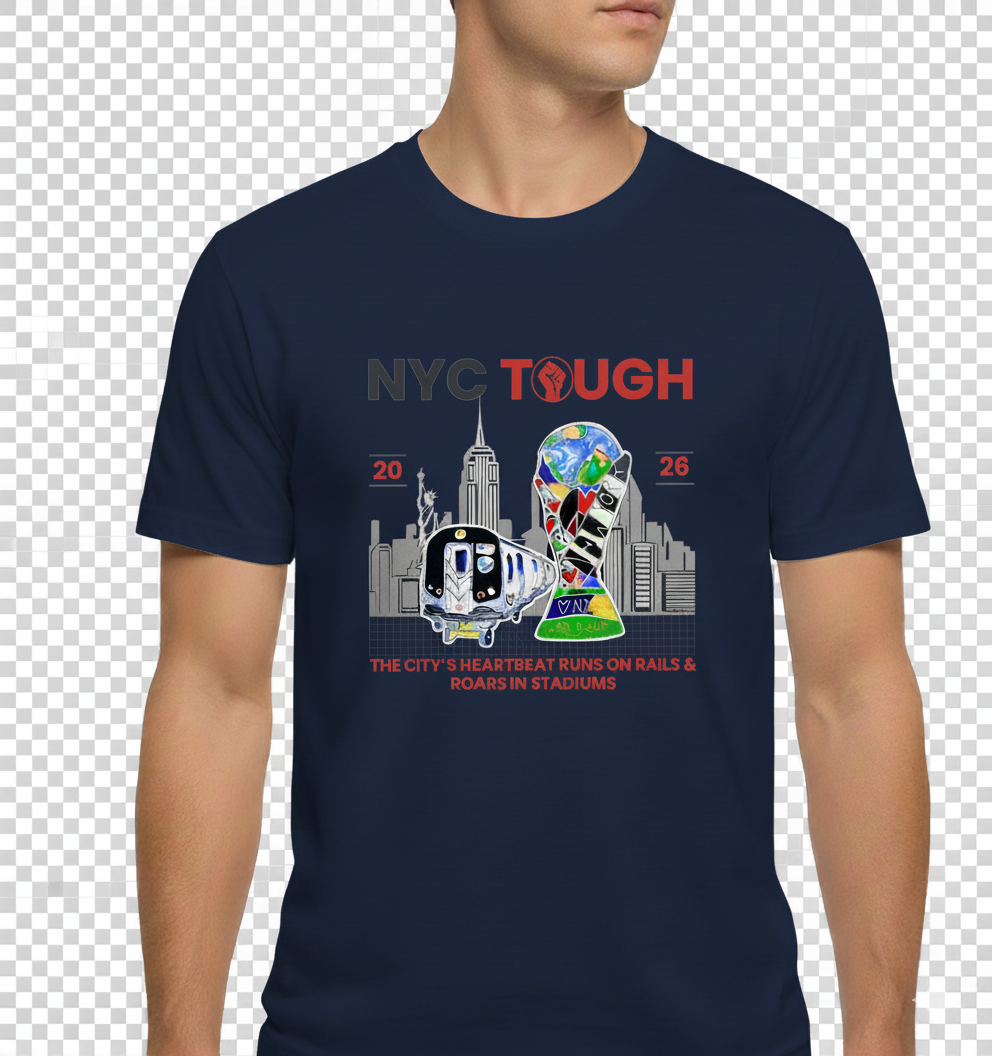 NYC Tough – Trophy & Subway, White Frame, Gray Skyline - Image 4