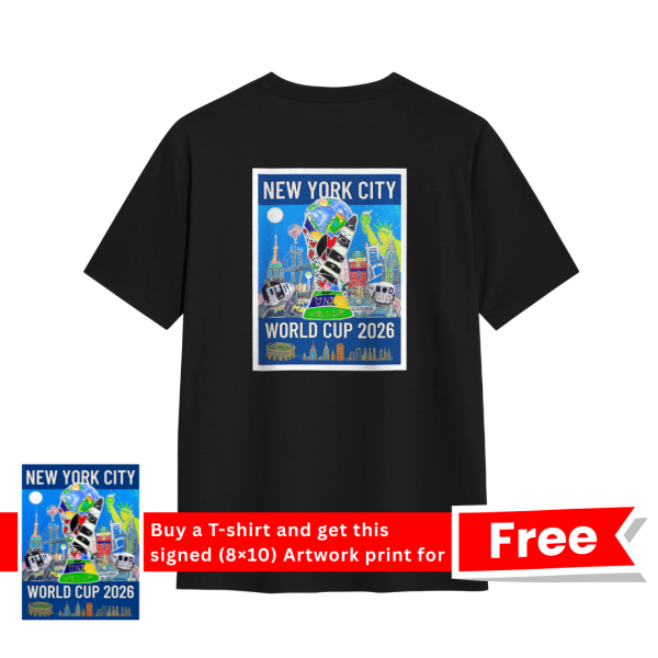 World Cup 2026 – New York City Text with Skyline & Trophy