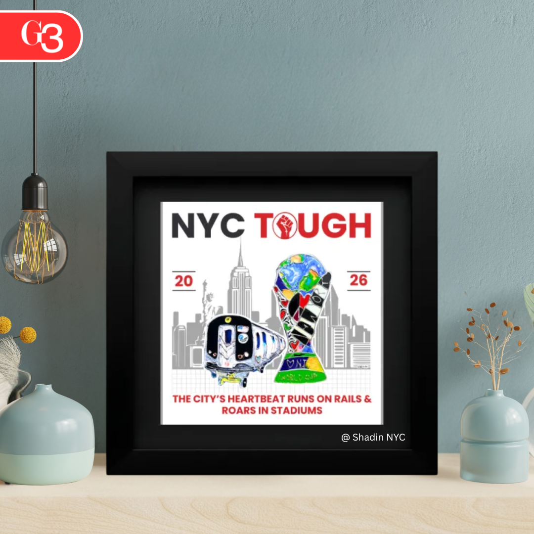 World Cup Edition NYC Tough – Trophy & Subway, White Frame, Gray Skyline New 2